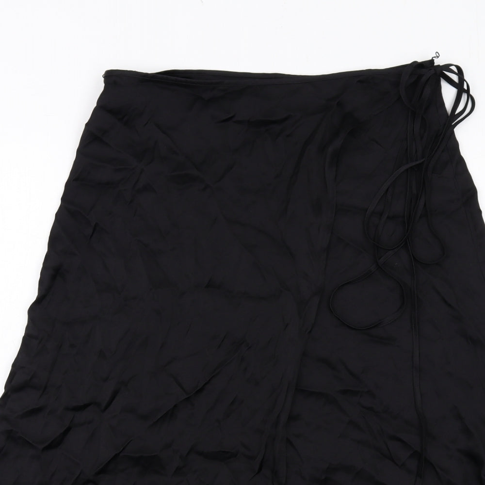H&M Womens Black Polyester Wrap Skirt Size 12 Tie