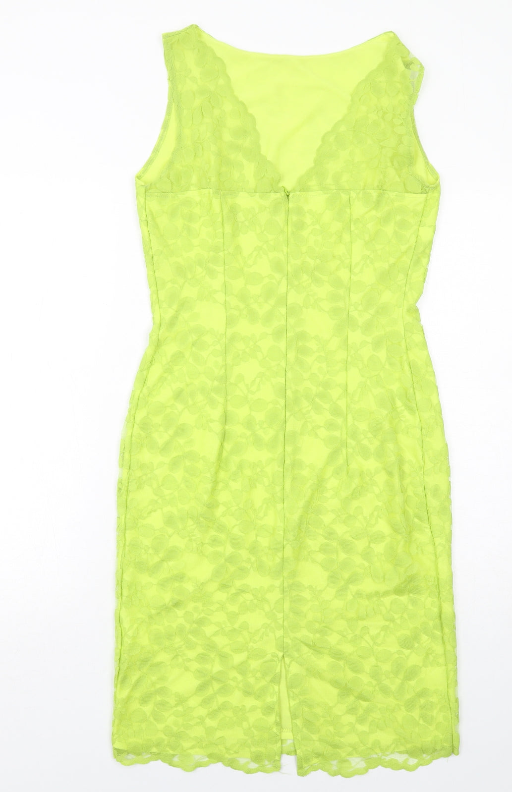 Amy Childs Womens Yellow Geometric Nylon Shift Size 12 Round Neck Zip