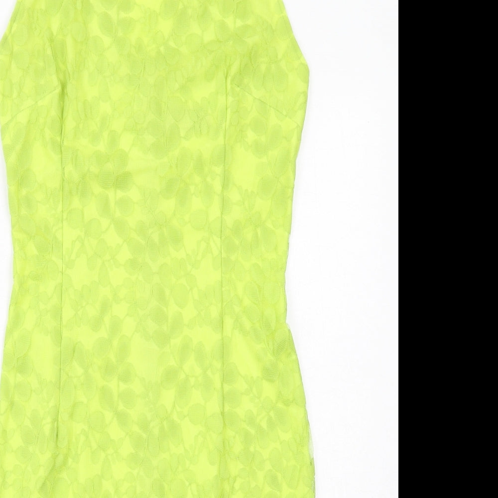 Amy Childs Womens Yellow Geometric Nylon Shift Size 12 Round Neck Zip
