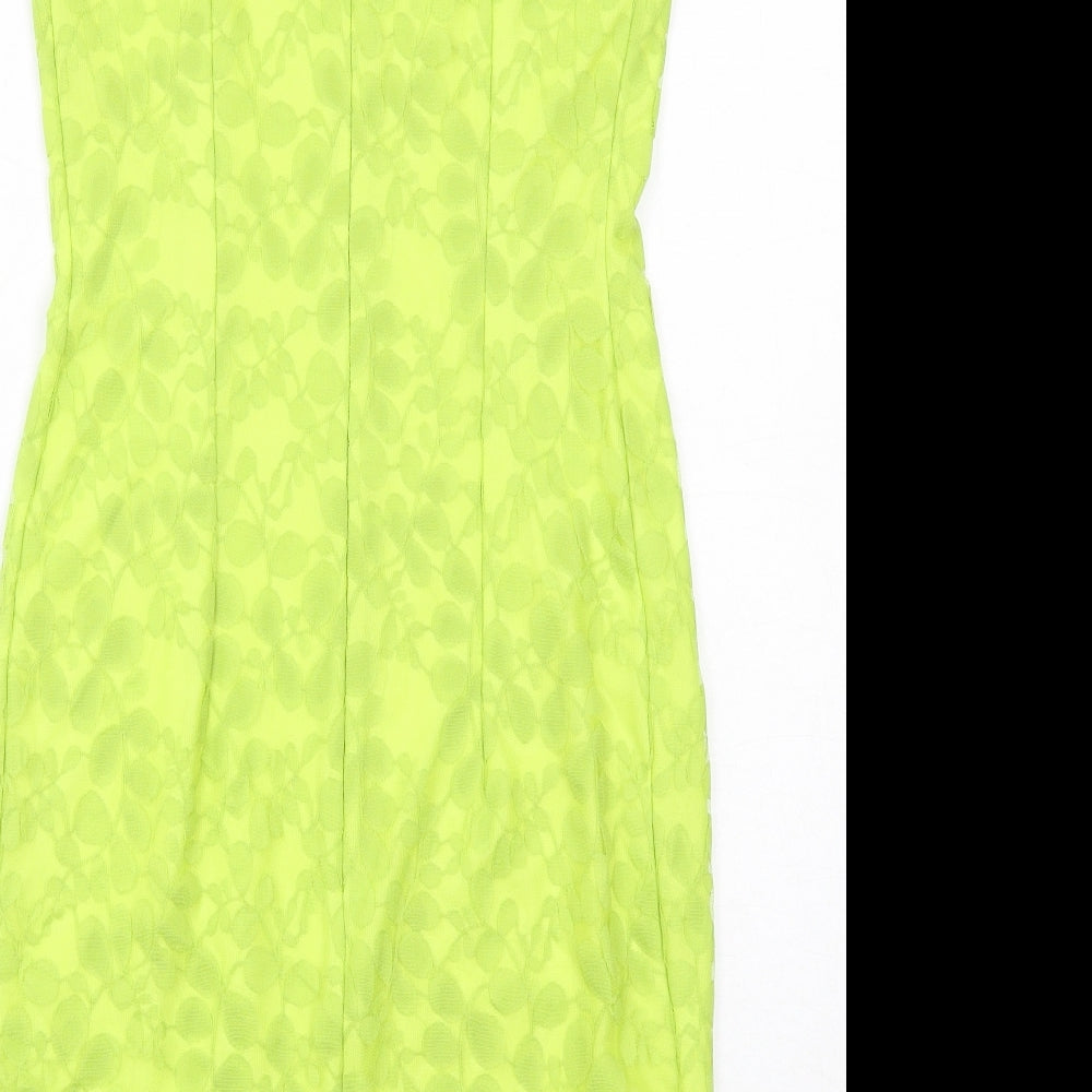 Amy Childs Womens Yellow Geometric Nylon Shift Size 12 Round Neck Zip