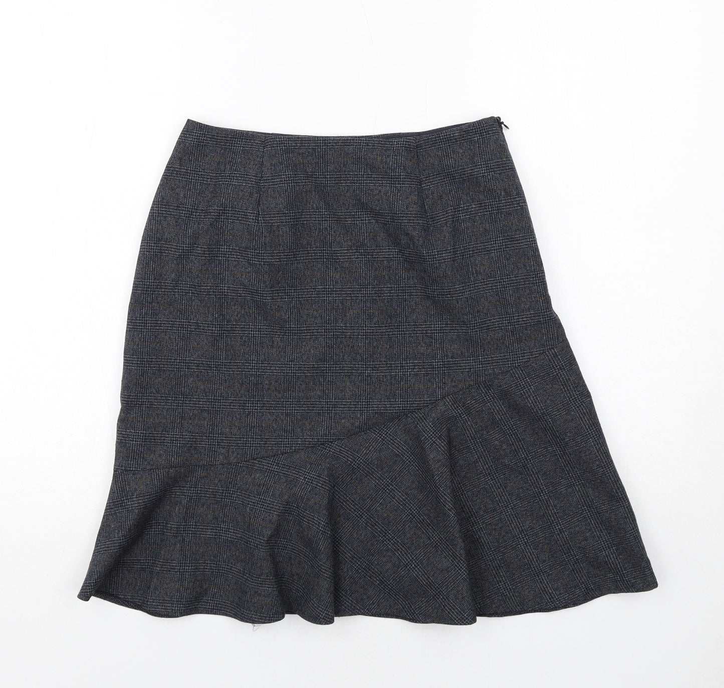 Marks and Spencer Womens Blue Plaid Polyester Swing Skirt Size 8 Zip