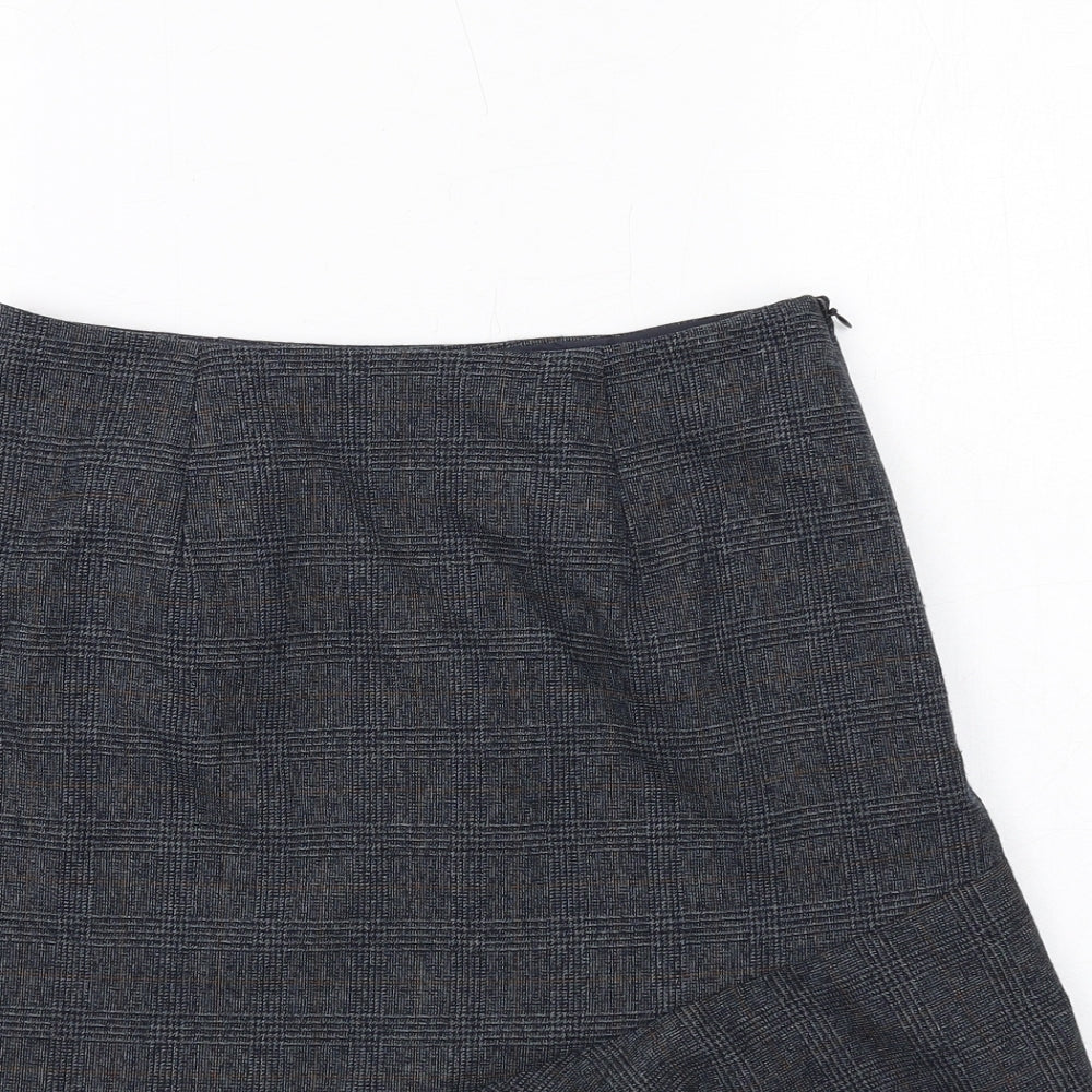 Marks and Spencer Womens Blue Plaid Polyester Swing Skirt Size 8 Zip