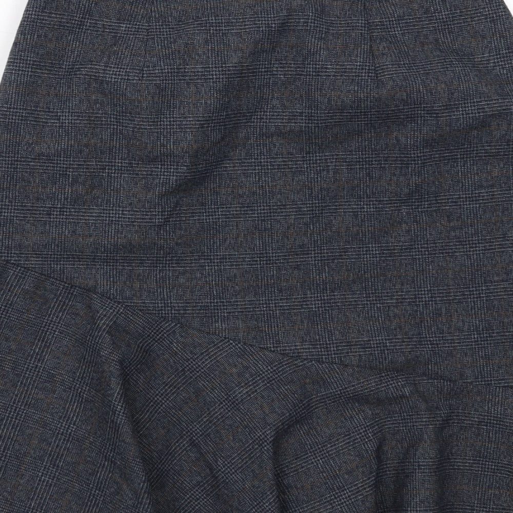 Marks and Spencer Womens Blue Plaid Polyester Swing Skirt Size 8 Zip