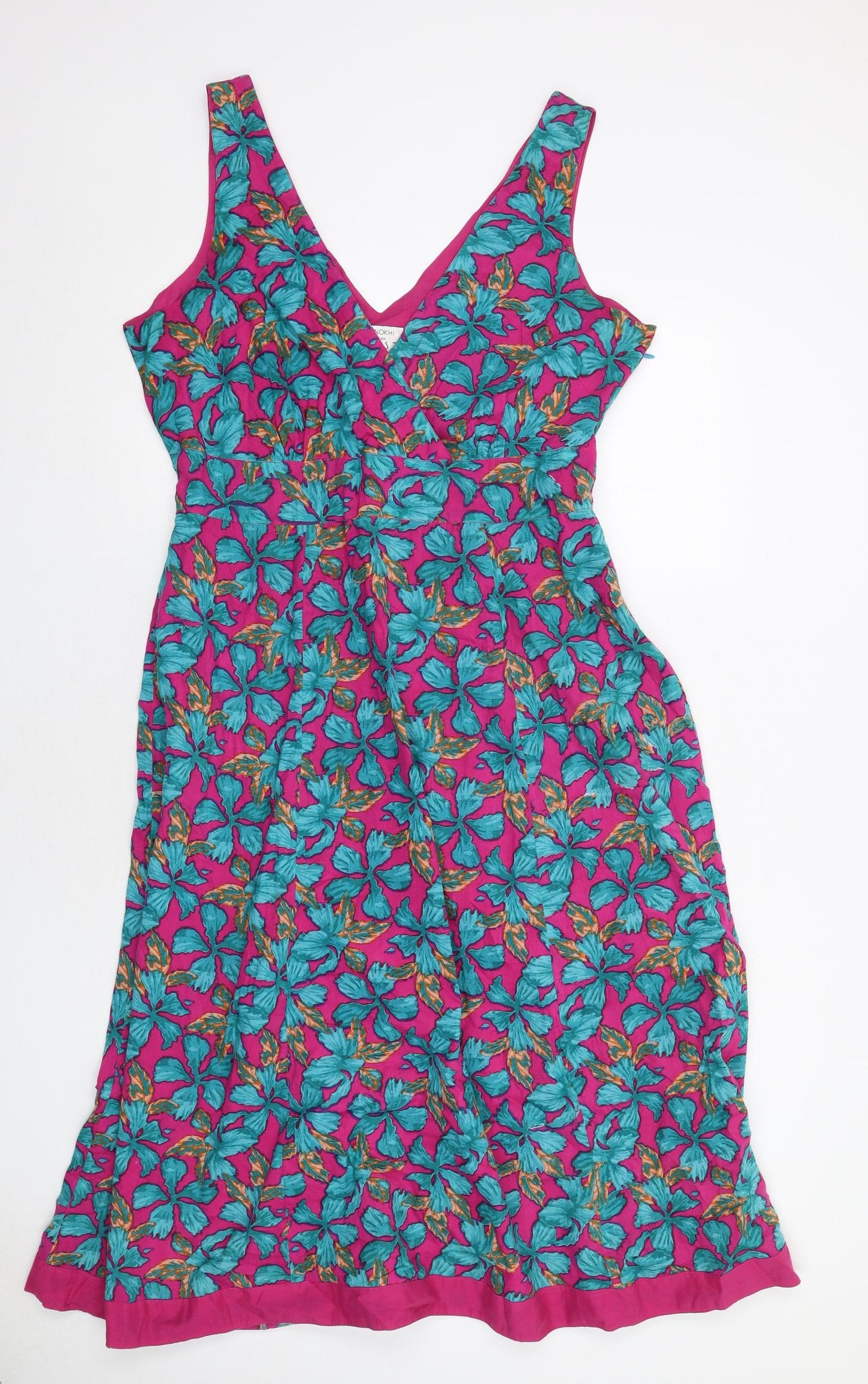 EAST Womens Pink Floral Cotton Trapeze & Swing Size 16 V-Neck Zip