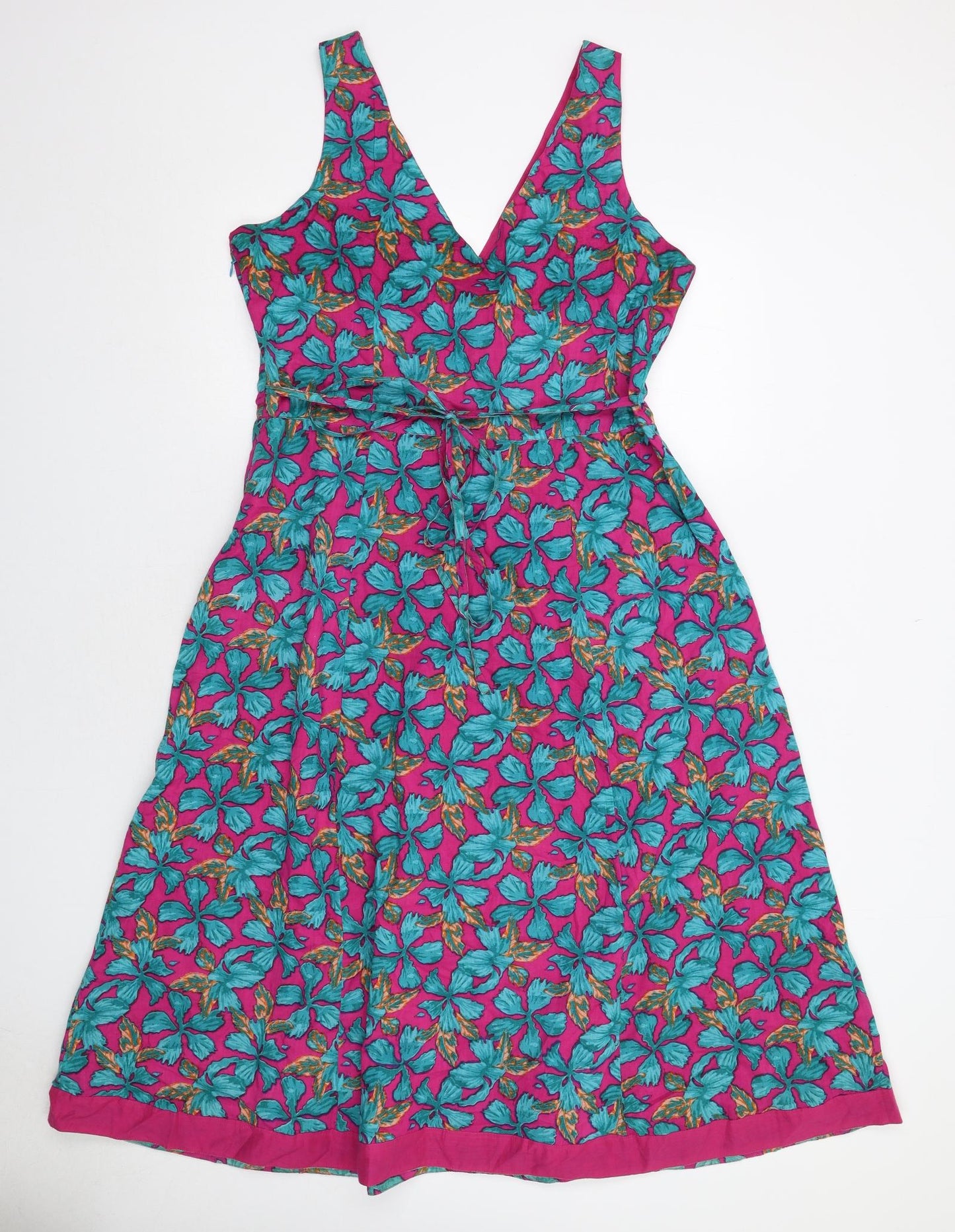 EAST Womens Pink Floral Cotton Trapeze & Swing Size 16 V-Neck Zip