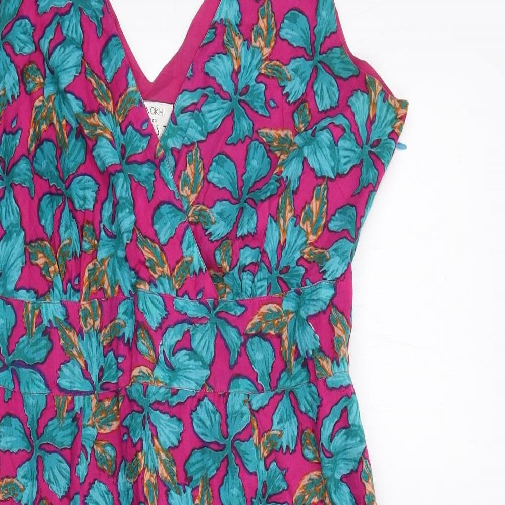 EAST Womens Pink Floral Cotton Trapeze & Swing Size 16 V-Neck Zip