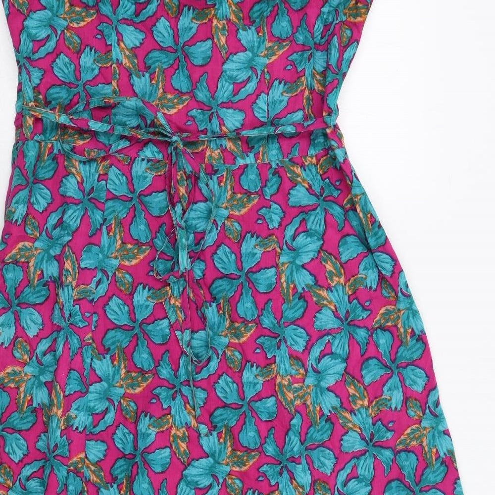EAST Womens Pink Floral Cotton Trapeze & Swing Size 16 V-Neck Zip