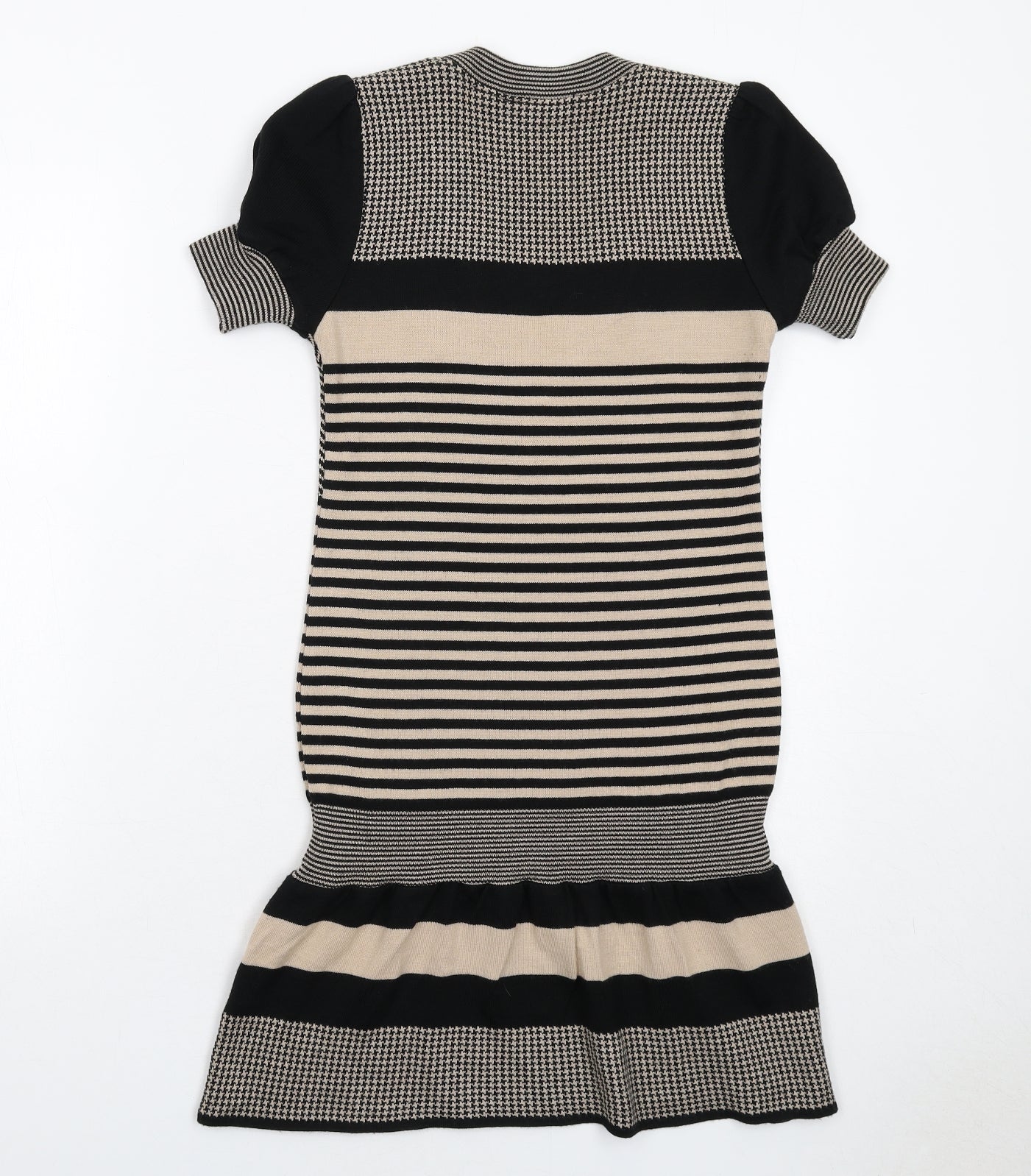 Miss Selfridge Womens Beige Geometric Acrylic Jumper Dress Size 10 V-Neck Pullover