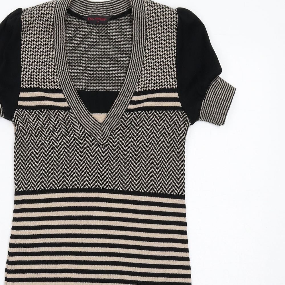 Miss Selfridge Womens Beige Geometric Acrylic Jumper Dress Size 10 V-Neck Pullover