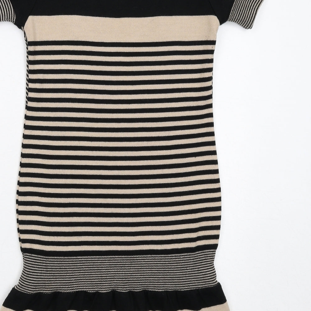 Miss Selfridge Womens Beige Geometric Acrylic Jumper Dress Size 10 V-Neck Pullover