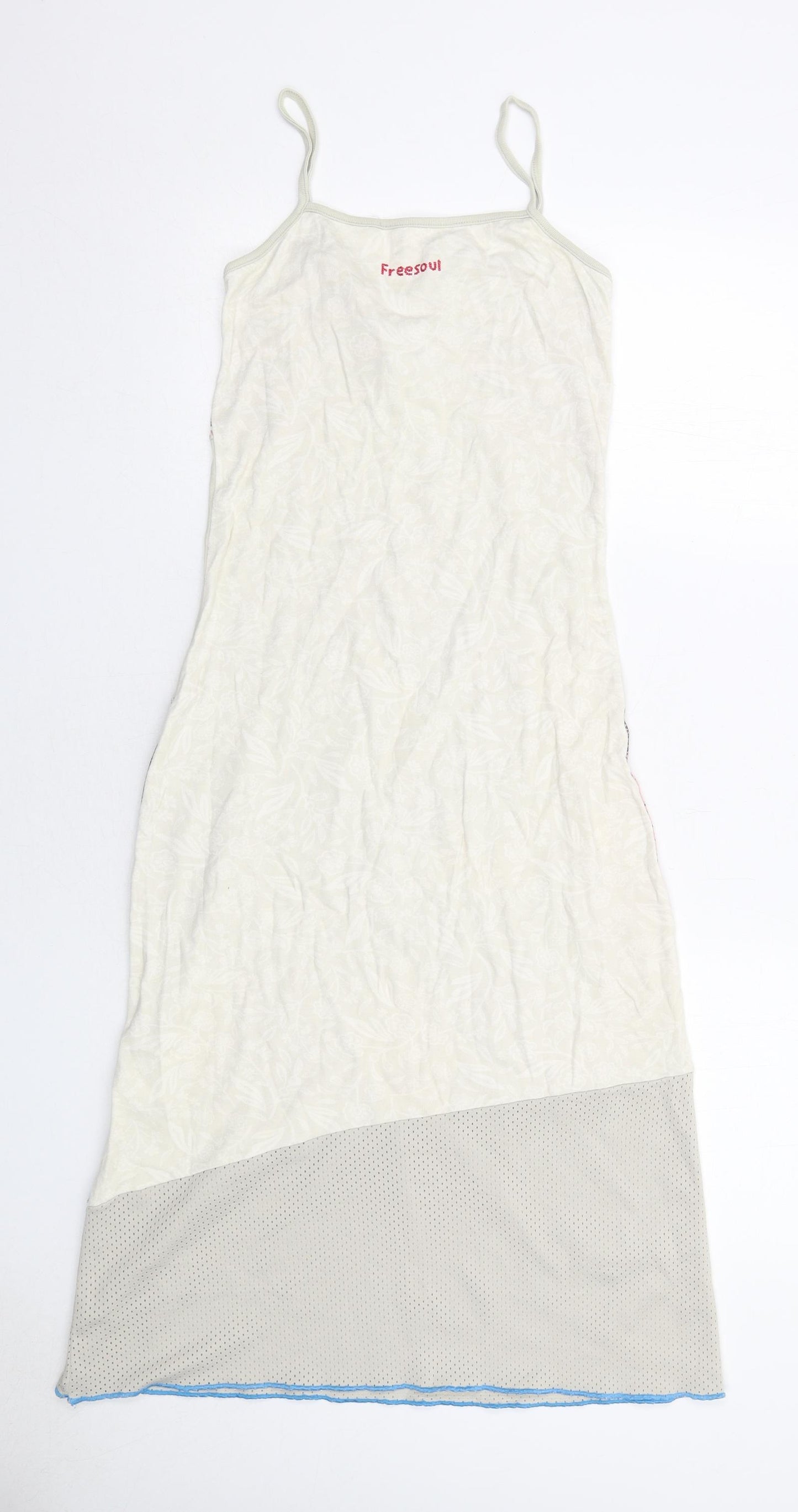 Freesoul Womens Beige Geometric Cotton Slip Dress Size S Round Neck Pullover