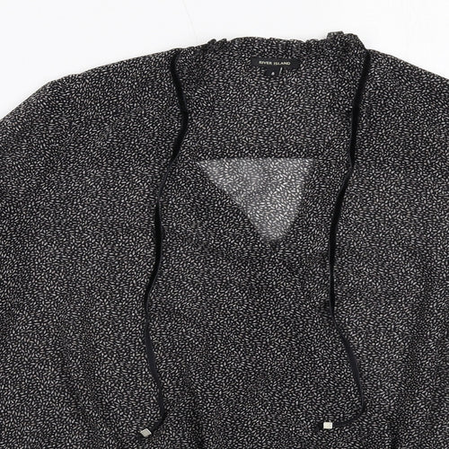 River Island Womens Black Geometric Polyester Basic Blouse Size 8 V-Neck