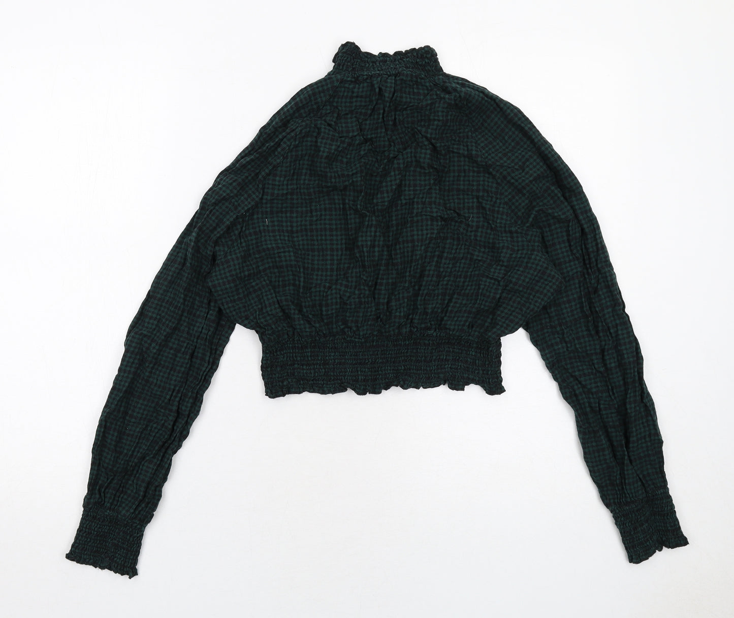 Monki Womens Green Geometric Cotton Basic Blouse Size S Mock Neck