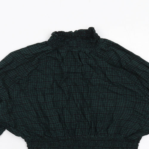 Monki Womens Green Geometric Cotton Basic Blouse Size S Mock Neck