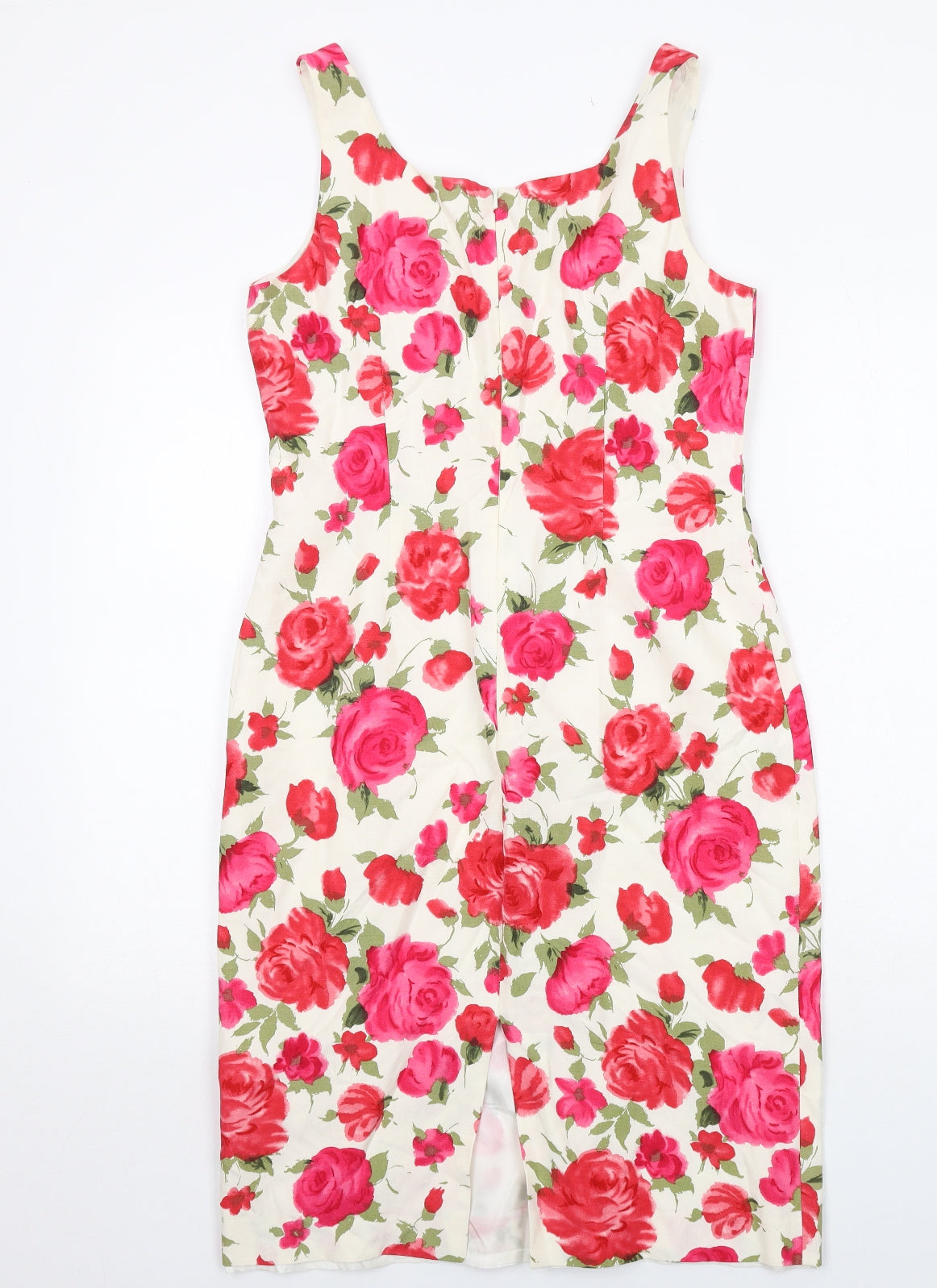L.K. Bennett Womens White Floral Linen A-Line Size 12 V-Neck Zip
