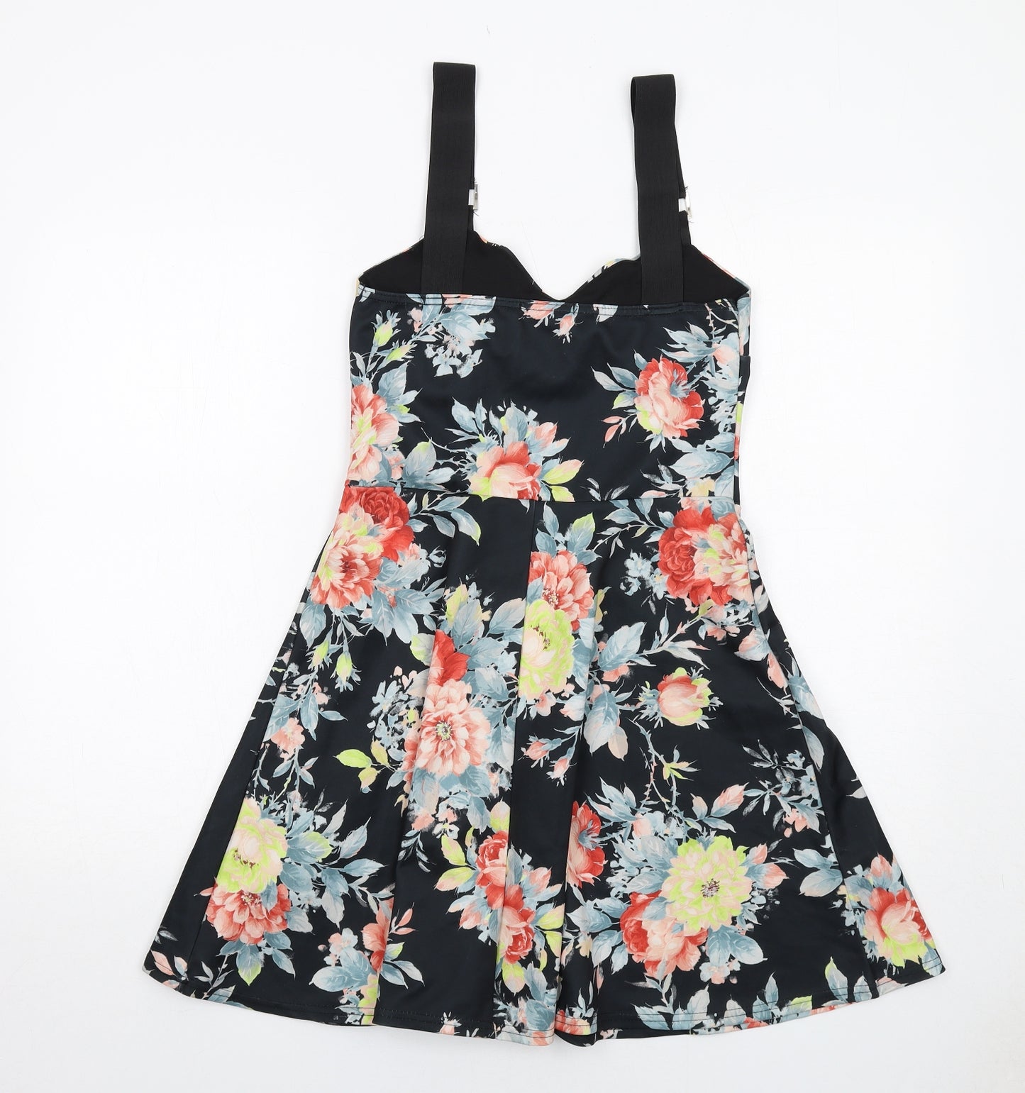New Look Womens Black Floral Polyester Fit & Flare Size 10 Sweetheart Pullover