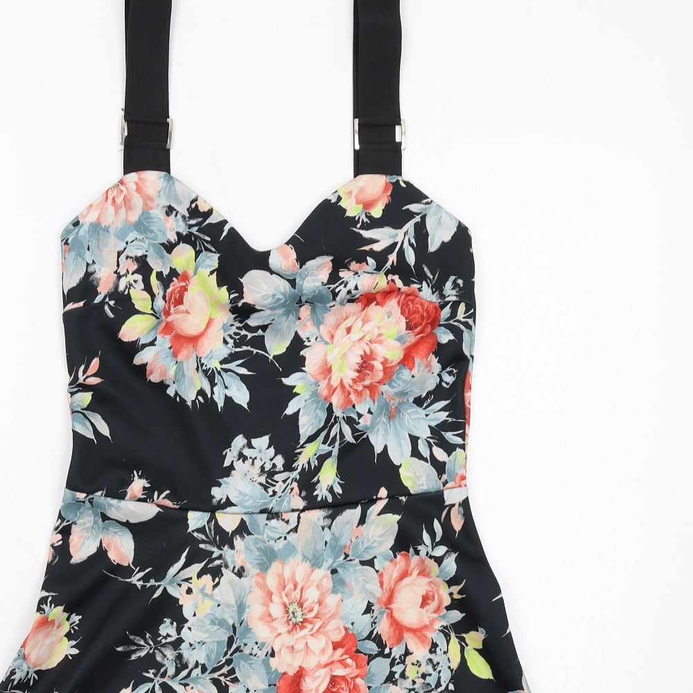 New Look Womens Black Floral Polyester Fit & Flare Size 10 Sweetheart Pullover