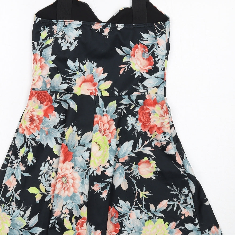 New Look Womens Black Floral Polyester Fit & Flare Size 10 Sweetheart Pullover