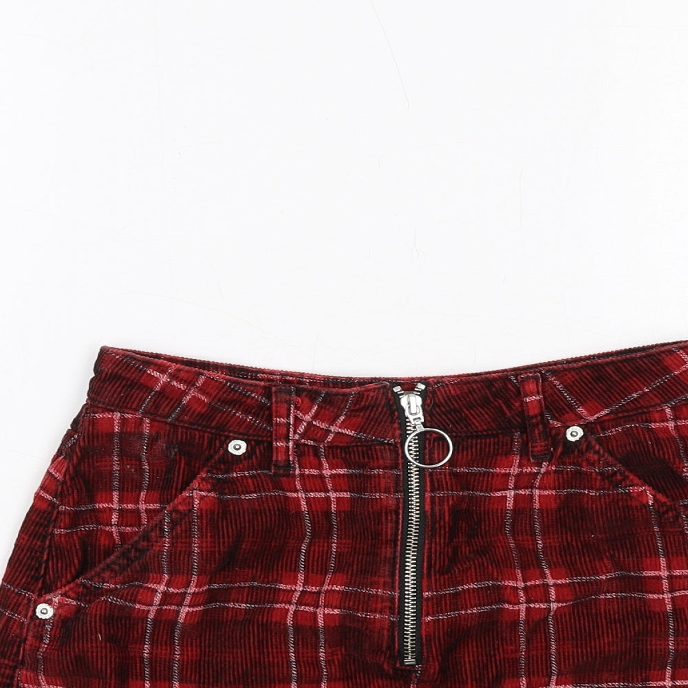 Topshop Womens Red Plaid Cotton Mini Skirt Size 8 Zip