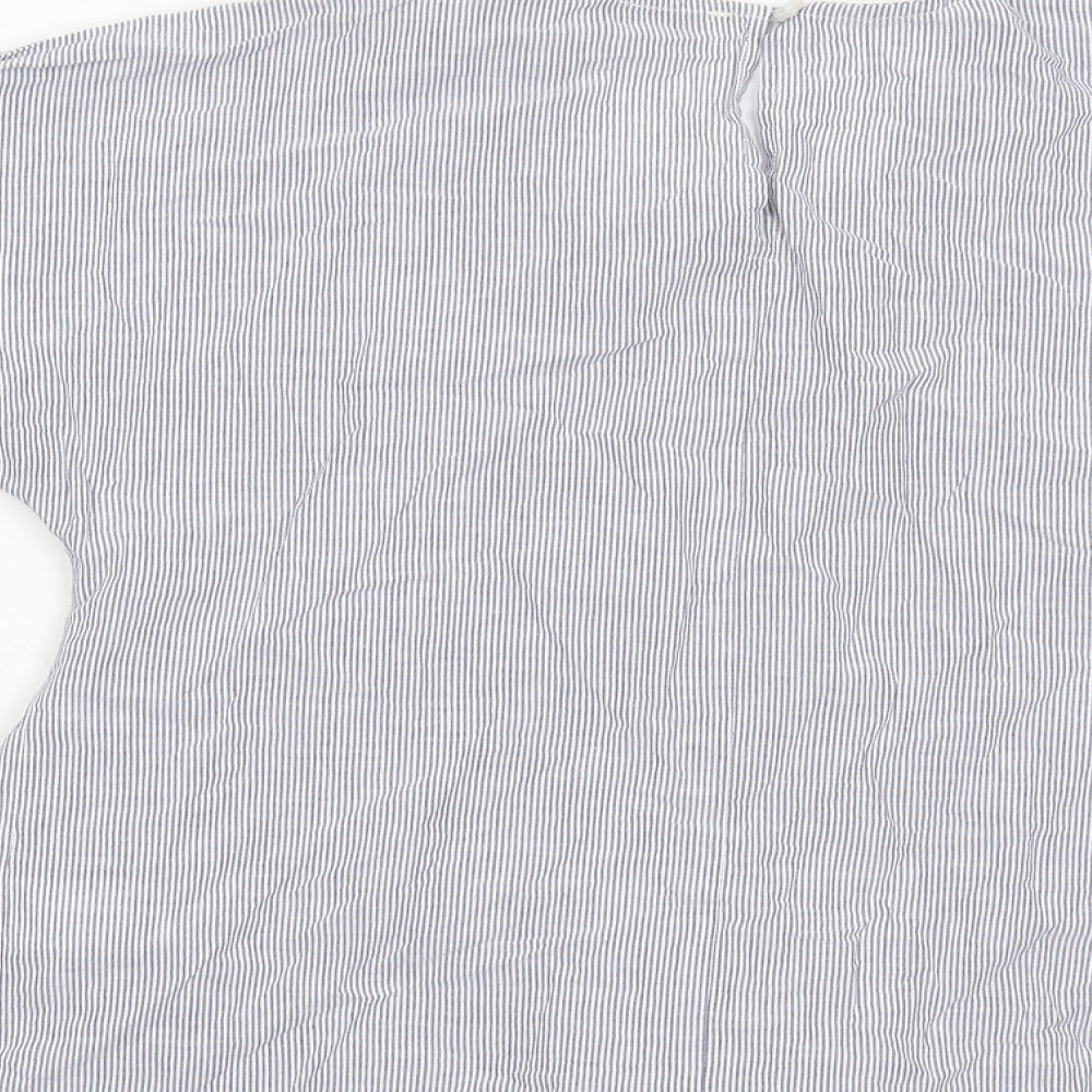 Warehouse Womens Blue Striped Cotton Basic Blouse Size 8 Round Neck - Tie Front
