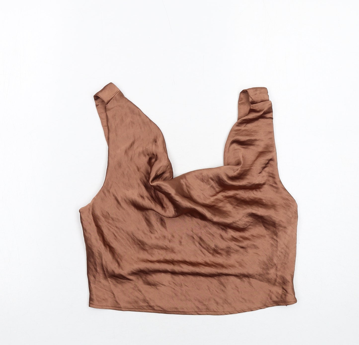 Zara Womens Brown Polyester Cropped Tank Size S Cowl Neck
