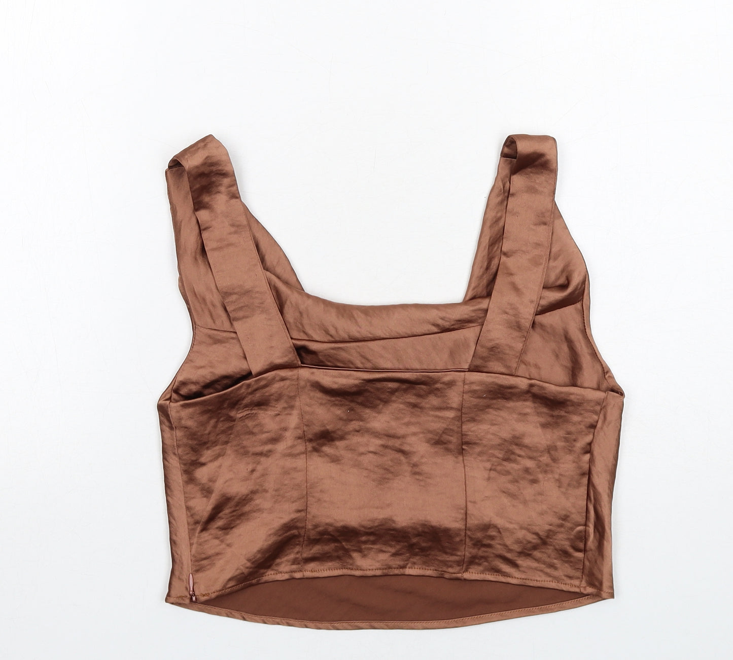 Zara Womens Brown Polyester Cropped Tank Size S Cowl Neck