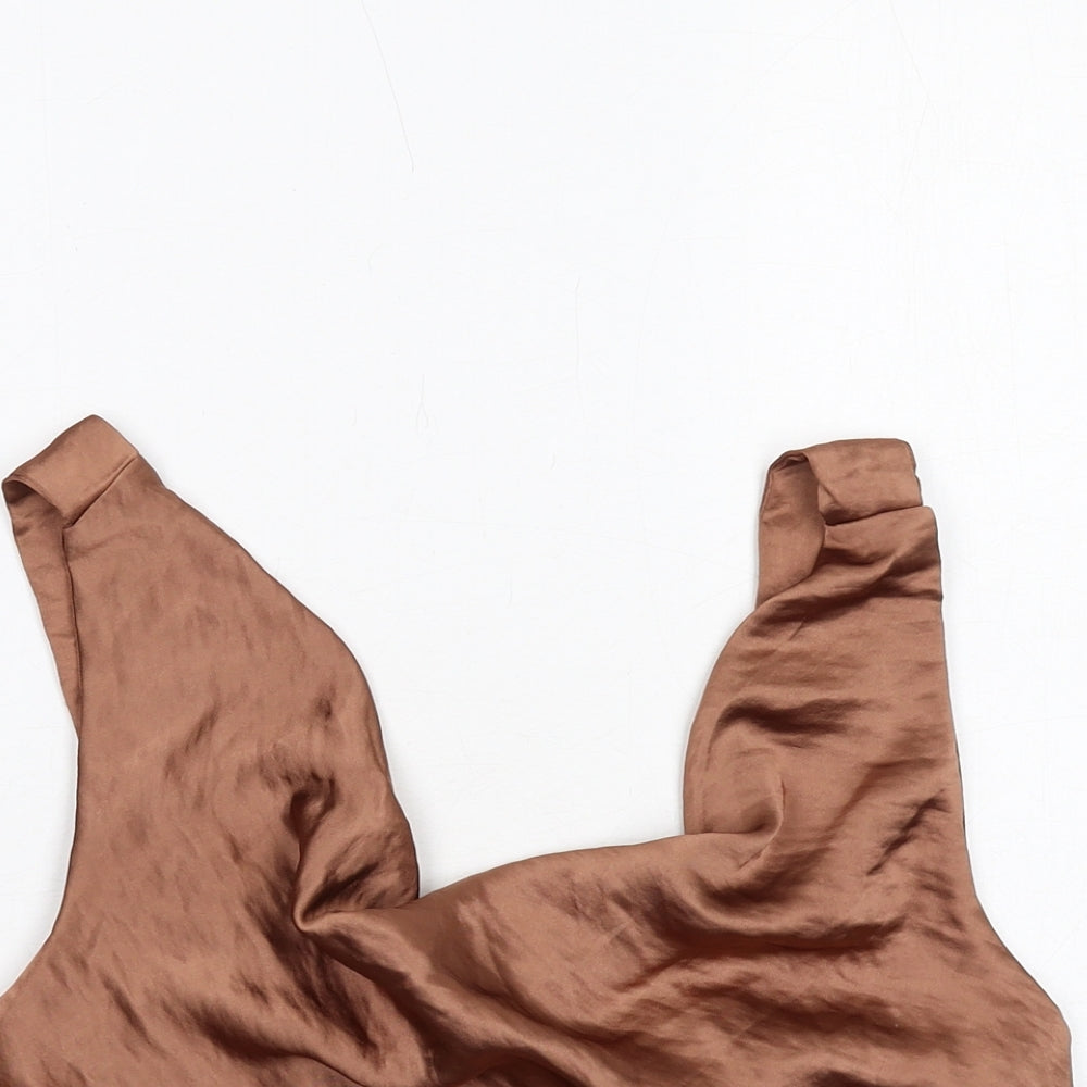 Zara Womens Brown Polyester Cropped Tank Size S Cowl Neck