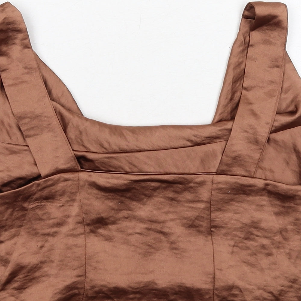 Zara Womens Brown Polyester Cropped Tank Size S Cowl Neck