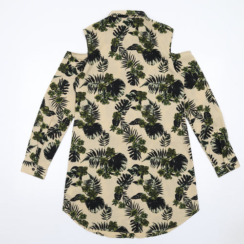 Blue Inc Womens Beige Floral Polyester Shirt Dress Size 10 Collared Button - cold