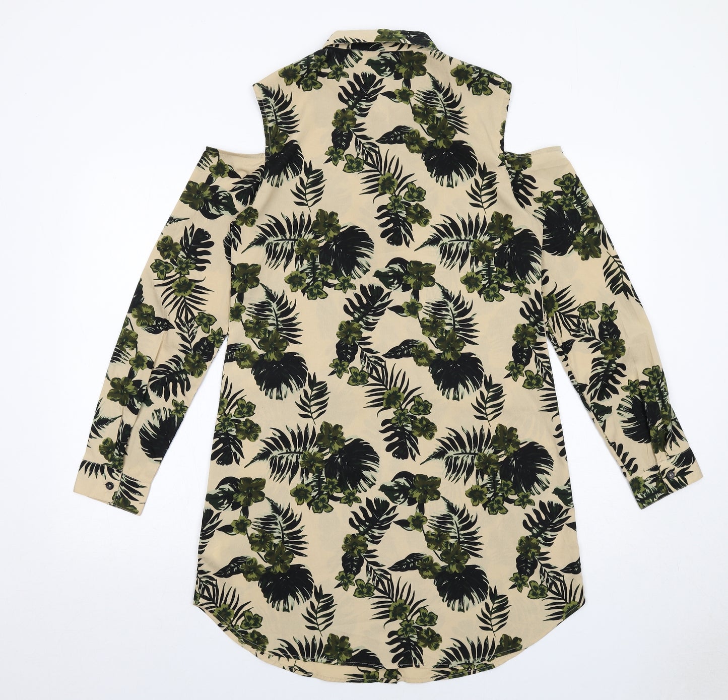 Blue Inc Womens Beige Floral Polyester Shirt Dress Size 10 Collared Button - cold