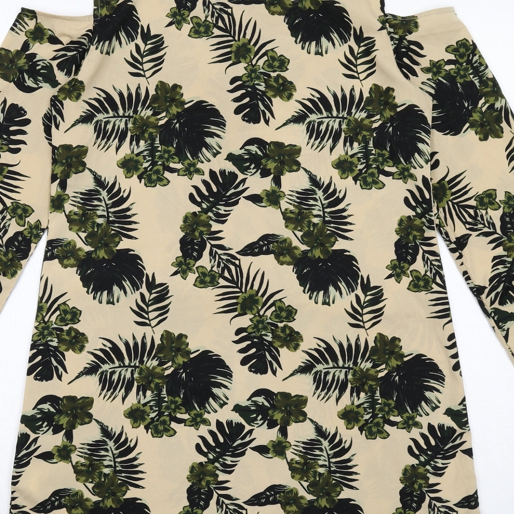 Blue Inc Womens Beige Floral Polyester Shirt Dress Size 10 Collared Button - cold