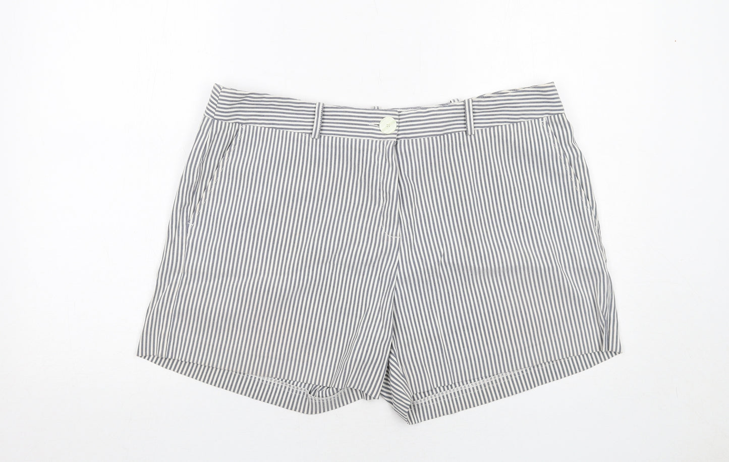 Principles Womens Blue Striped Viscose Chino Shorts Size 18 Regular Zip