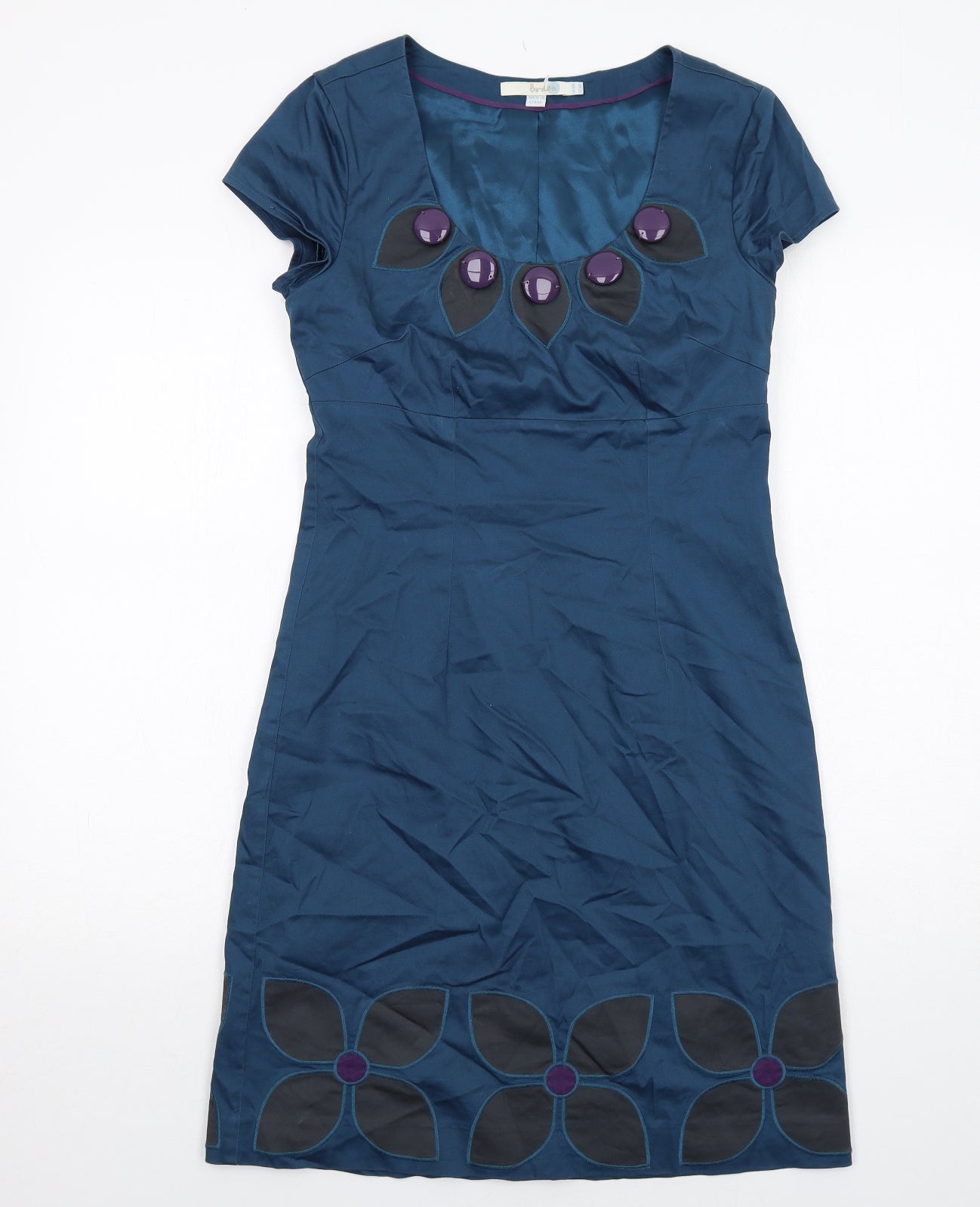 Boden Womens Blue Geometric Cotton Shift Size 10 Round Neck Zip