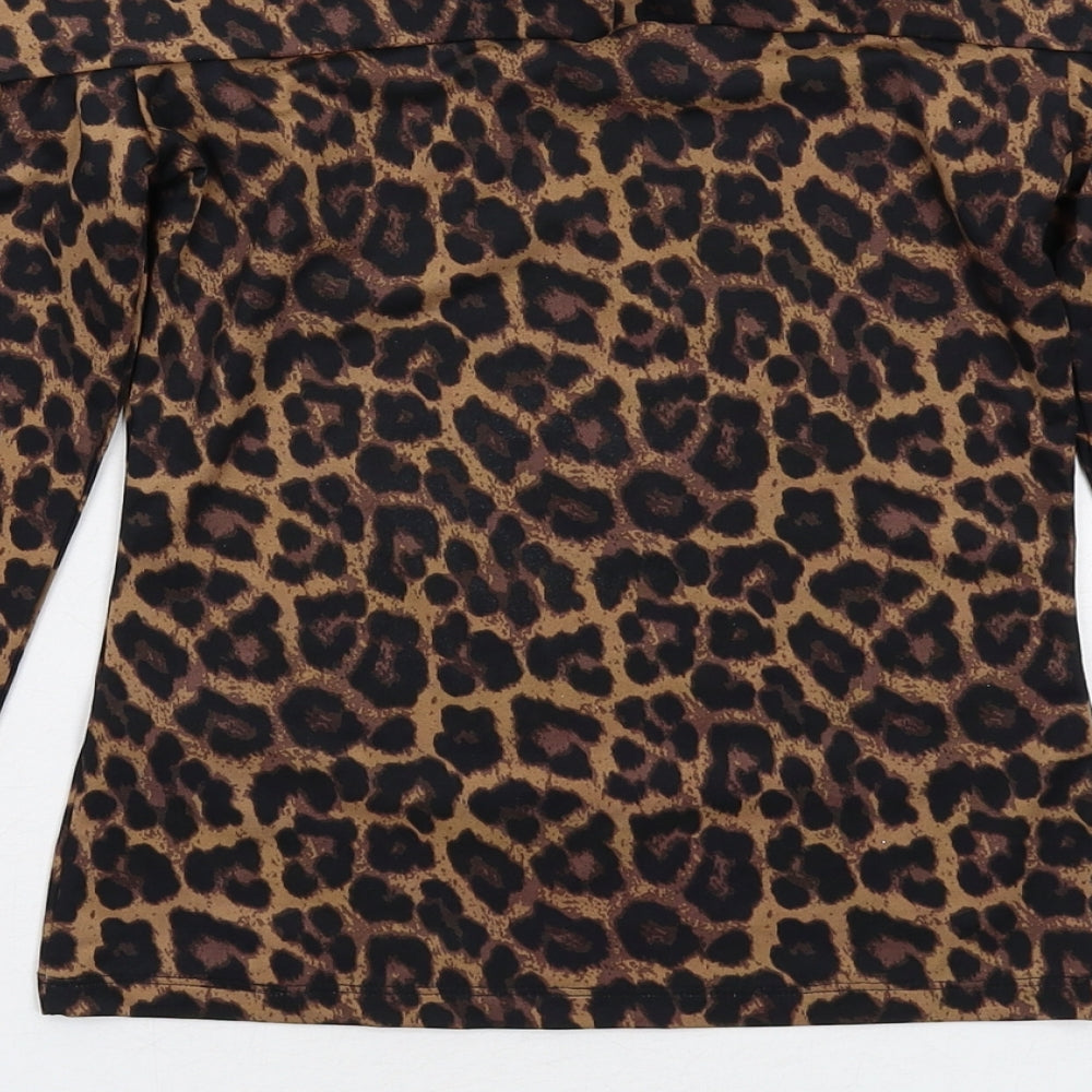 H&M Womens Brown Animal Print Polyester Basic Blouse Size XS Off the Shoulder - Leopard Print