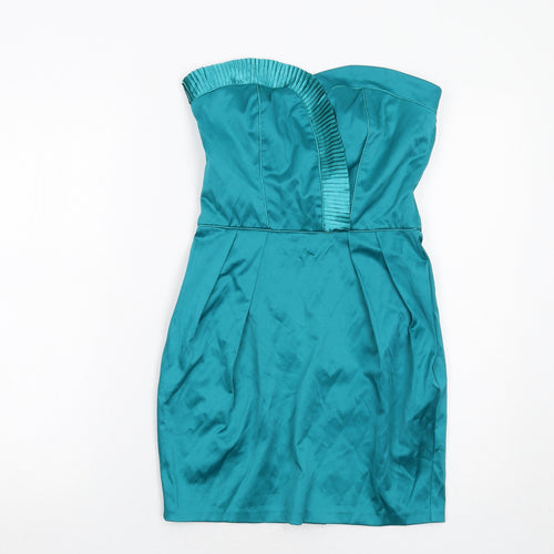 Miss Selfridge Womens Blue Polyester Mini Size 8 Sweetheart Zip