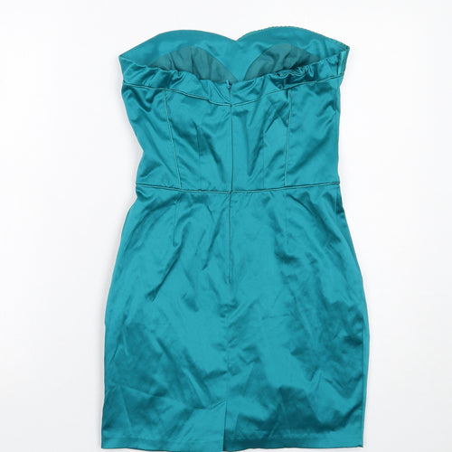 Miss Selfridge Womens Blue Polyester Mini Size 8 Sweetheart Zip