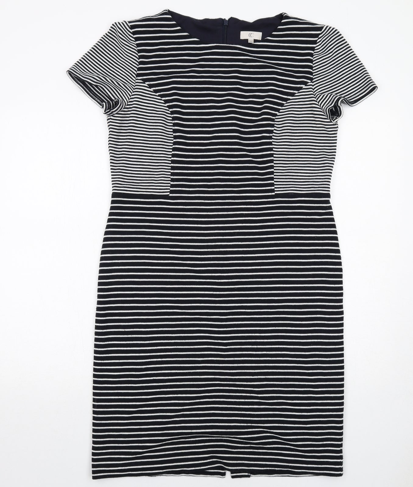 CC Womens Blue Striped Acrylic A-Line Size 16 Round Neck Zip