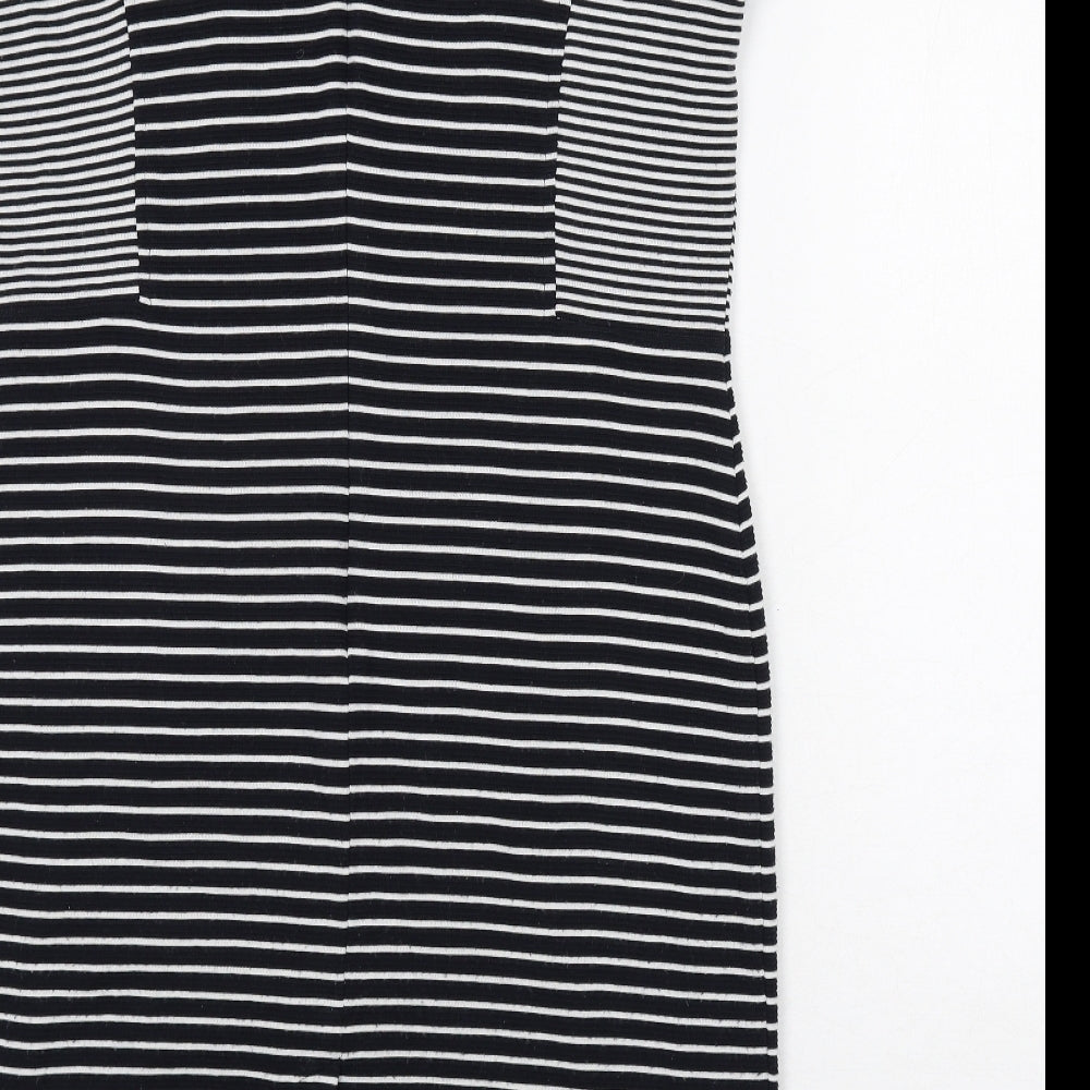 CC Womens Blue Striped Acrylic A-Line Size 16 Round Neck Zip