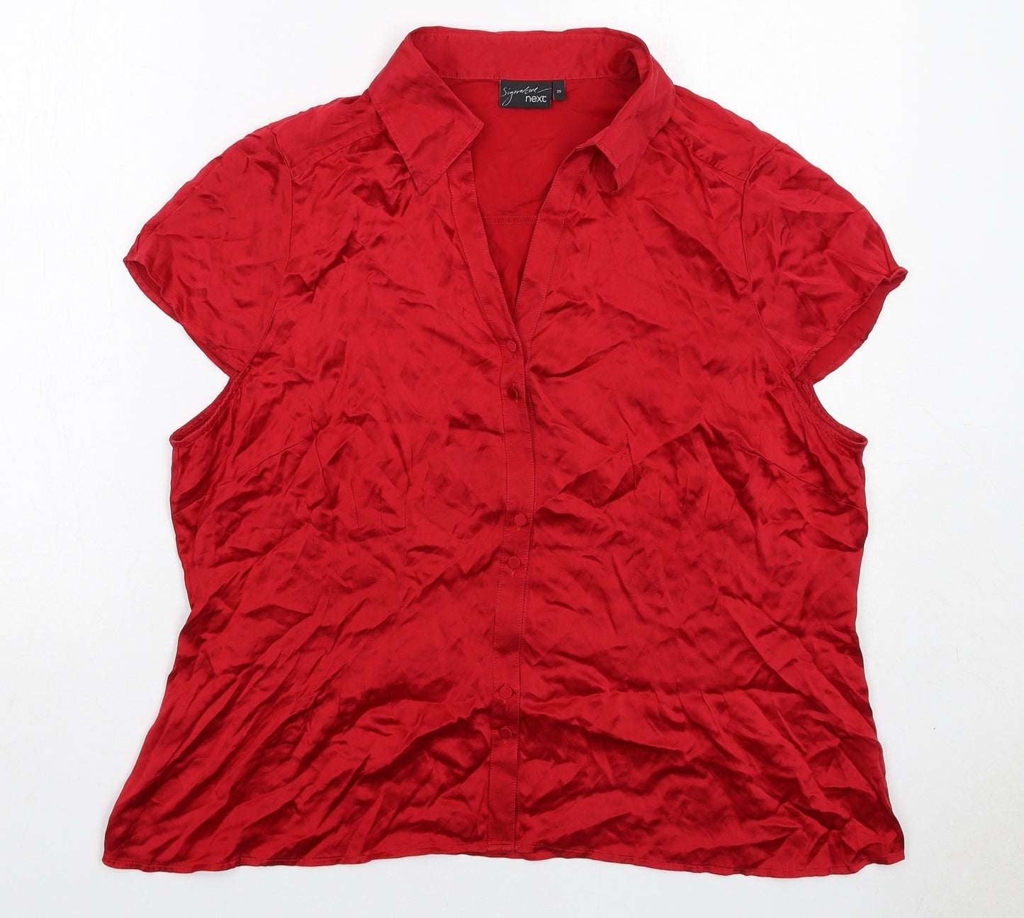 NEXT Womens Red Silk Basic Blouse Size 20 Collared