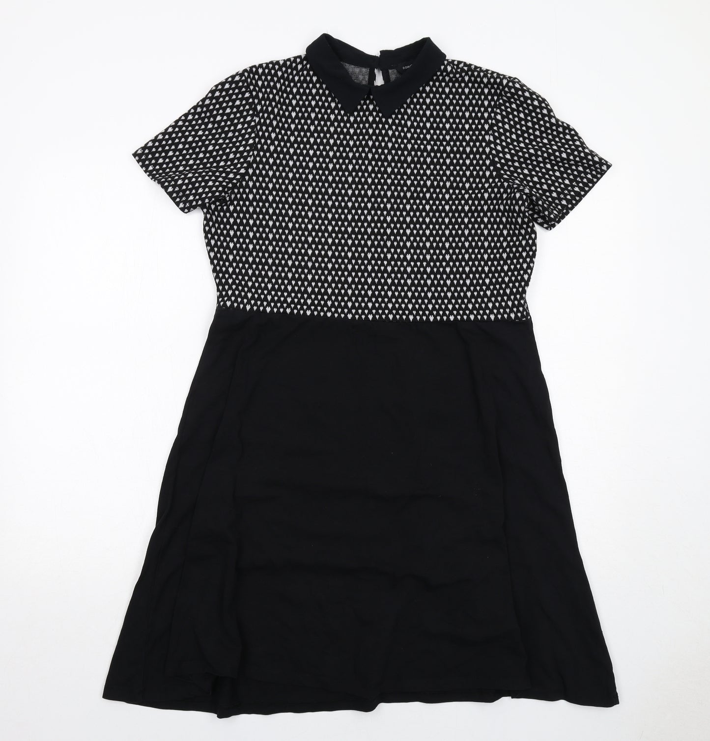 Dorothy Perkins Womens Black Geometric Cotton Trapeze & Swing Size 16 Collared Button