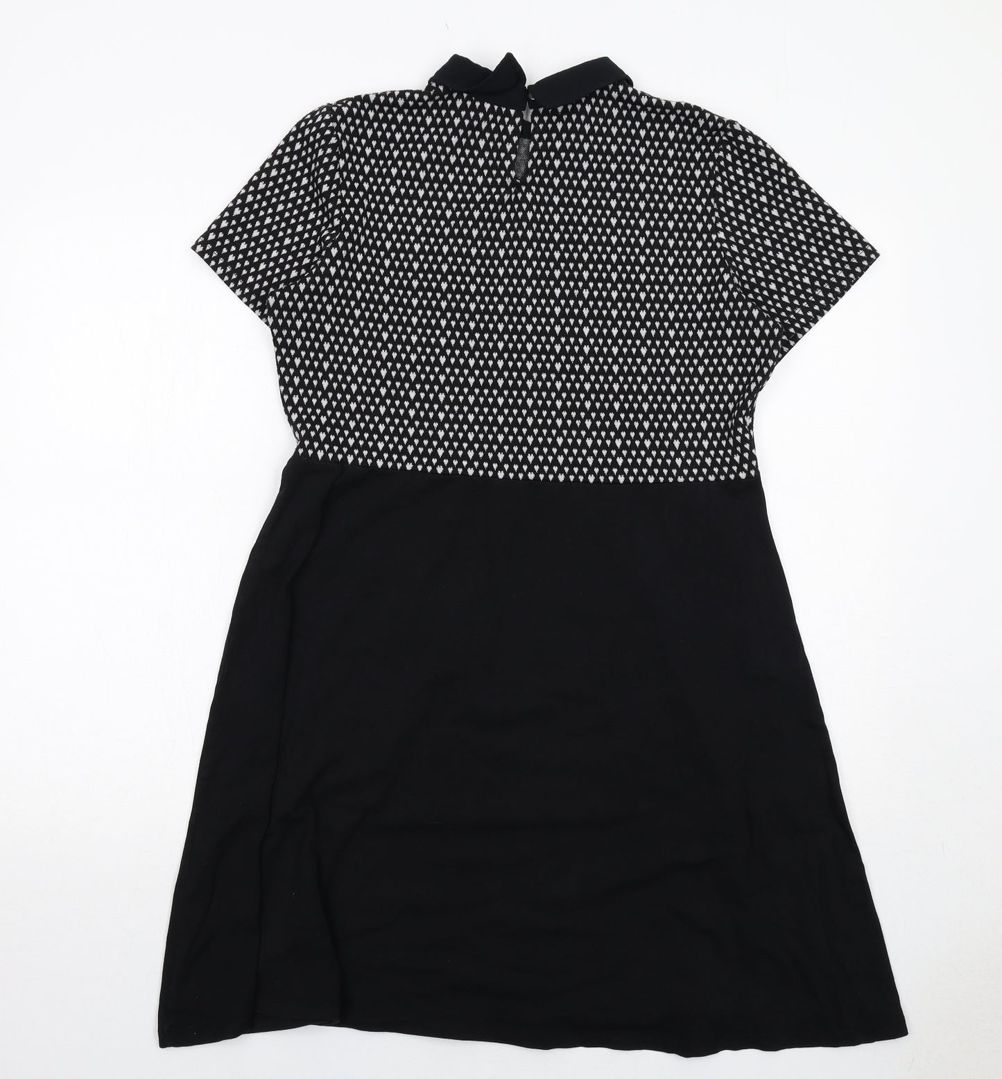 Dorothy Perkins Womens Black Geometric Cotton Trapeze & Swing Size 16 Collared Button