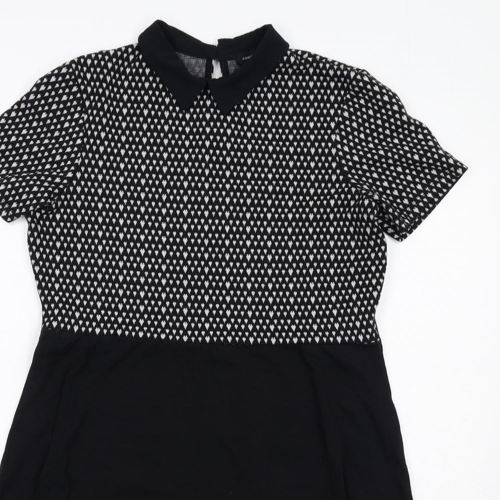 Dorothy Perkins Womens Black Geometric Cotton Trapeze & Swing Size 16 Collared Button