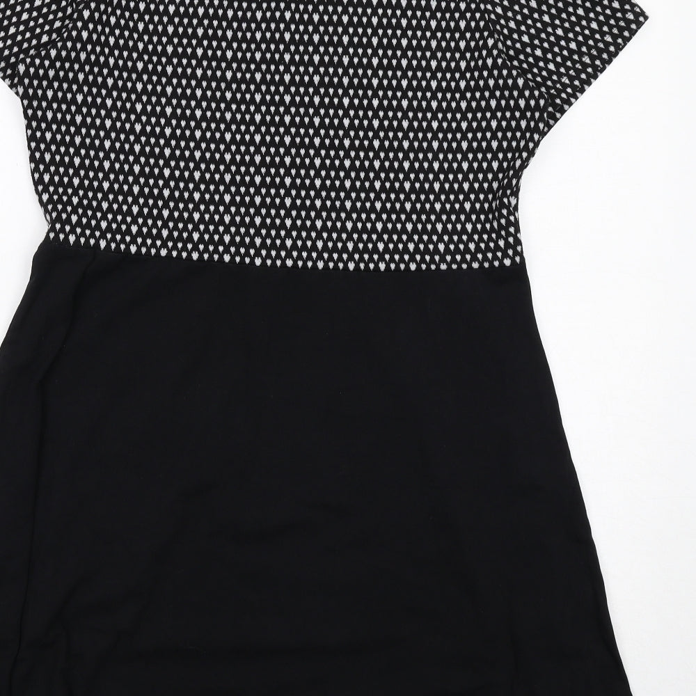 Dorothy Perkins Womens Black Geometric Cotton Trapeze & Swing Size 16 Collared Button