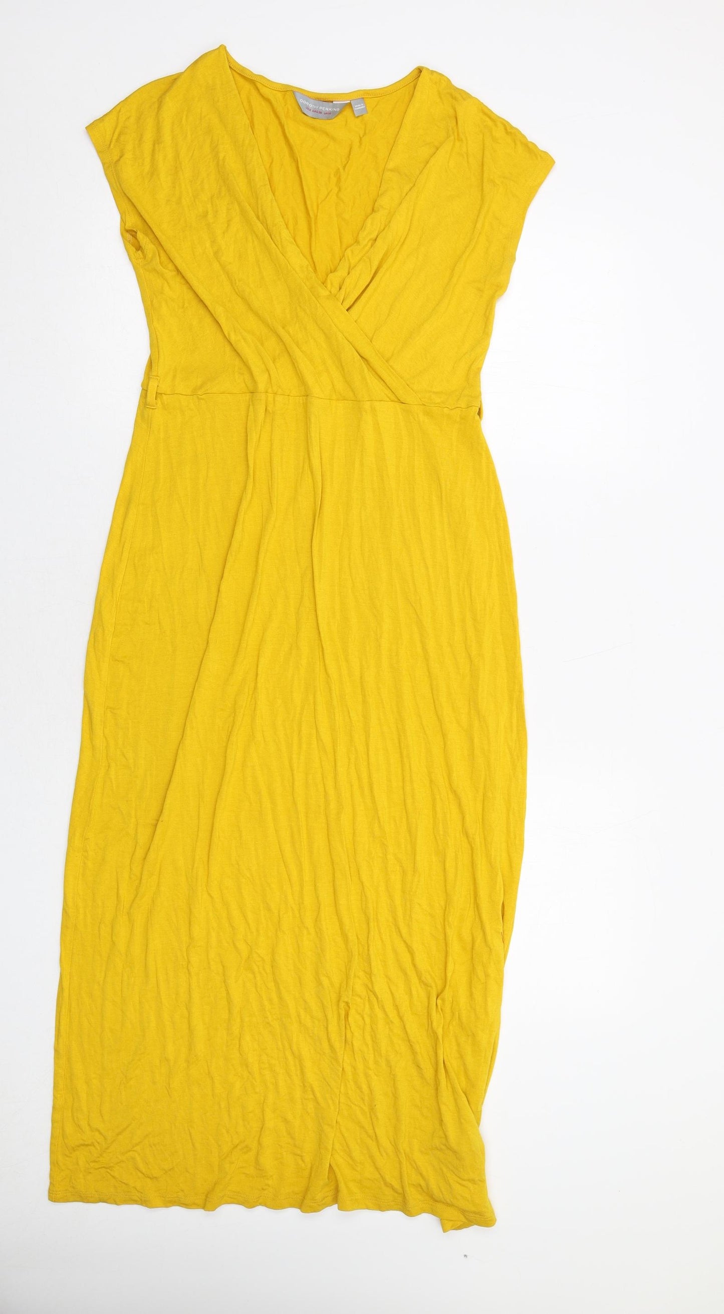Dorothy Perkins Womens Yellow Viscose Trapeze & Swing Size 10 V-Neck Pullover