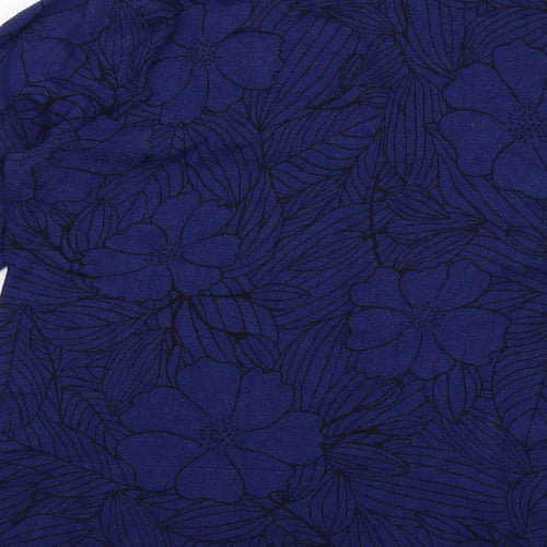 Marks and Spencer Womens Blue Boat Neck Floral Cotton Pullover Jumper Size 14