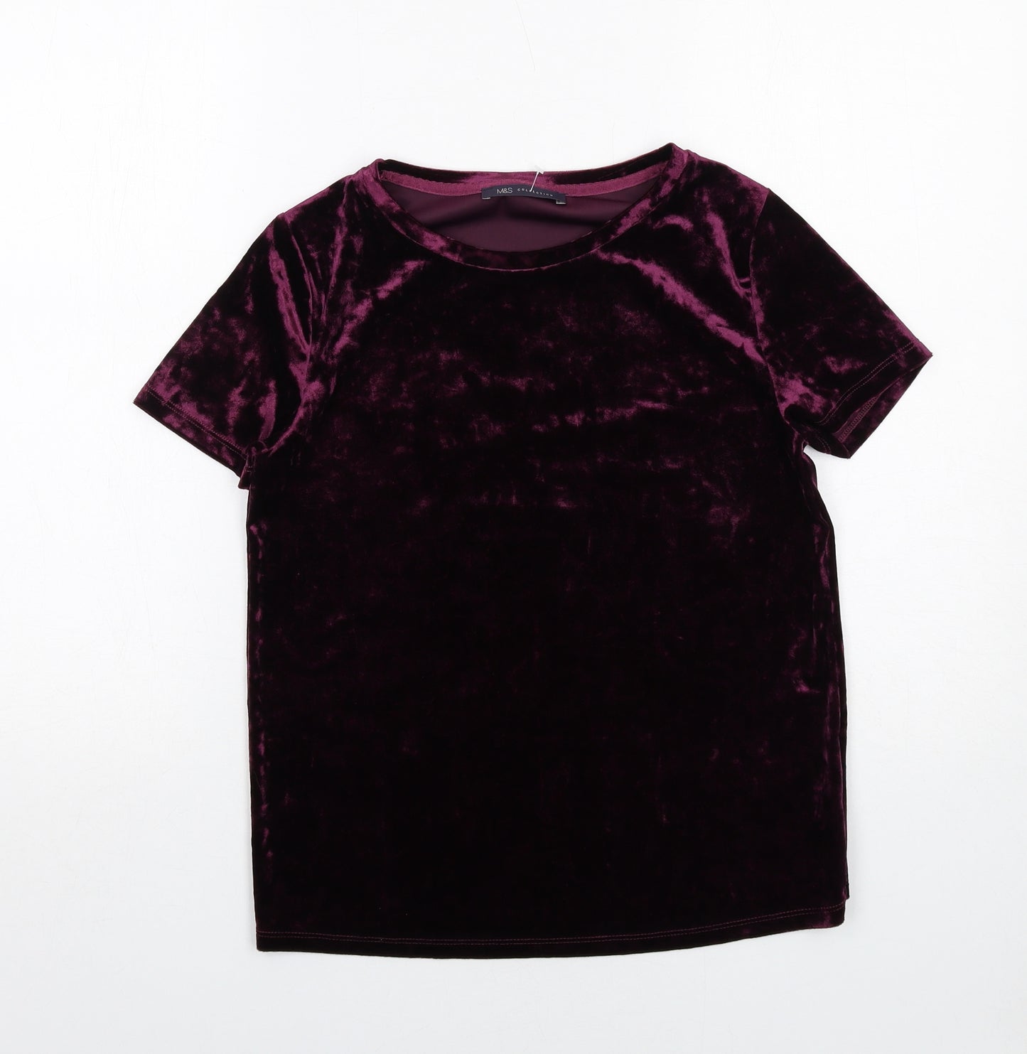 Marks and Spencer Womens Purple Polyester Basic T-Shirt Size 6 Boat Neck