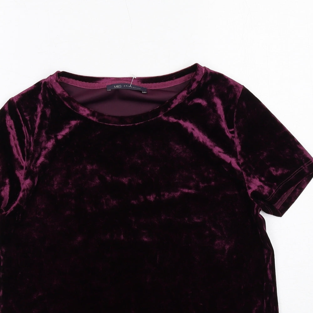 Marks and Spencer Womens Purple Polyester Basic T-Shirt Size 6 Boat Neck