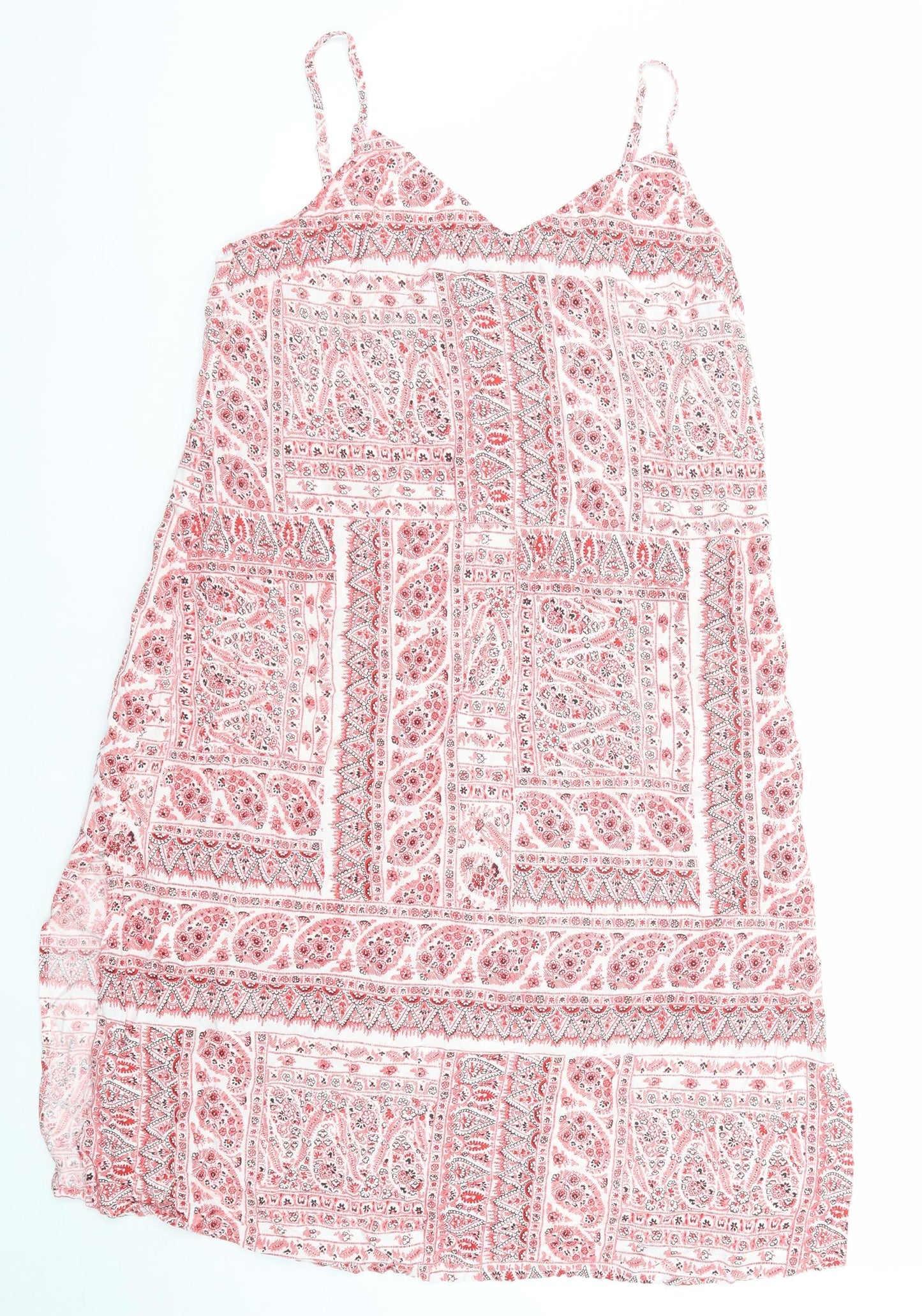 New Look Womens Red Geometric Viscose A-Line Size 14 V-Neck Pullover