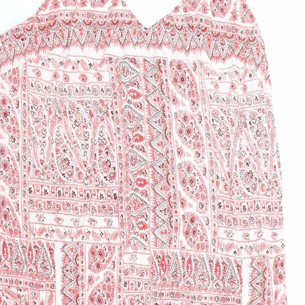 New Look Womens Red Geometric Viscose A-Line Size 14 V-Neck Pullover