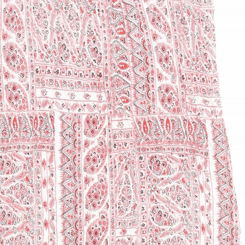 New Look Womens Red Geometric Viscose A-Line Size 14 V-Neck Pullover